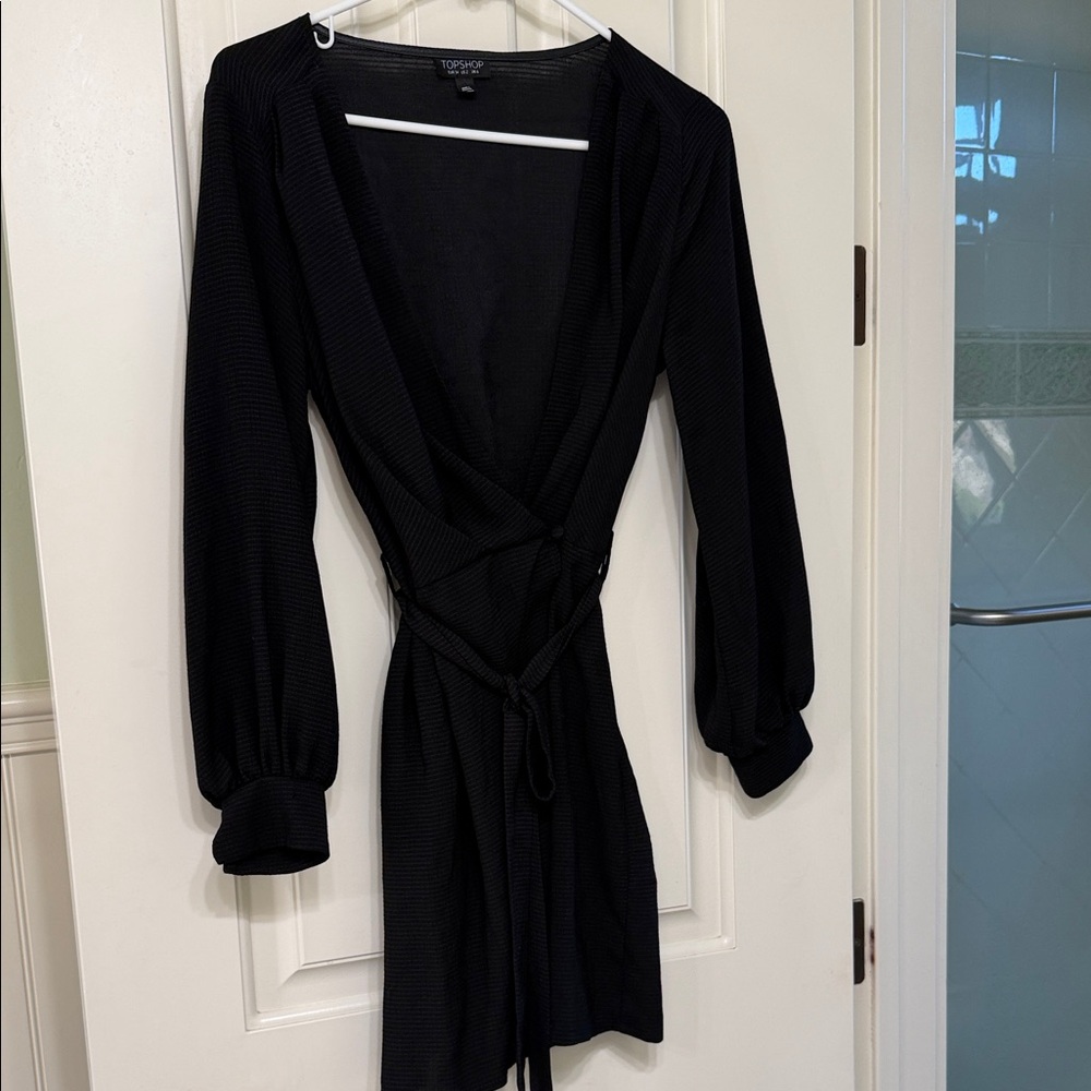 Topshop Black Long Sleeve Wrap Dress
